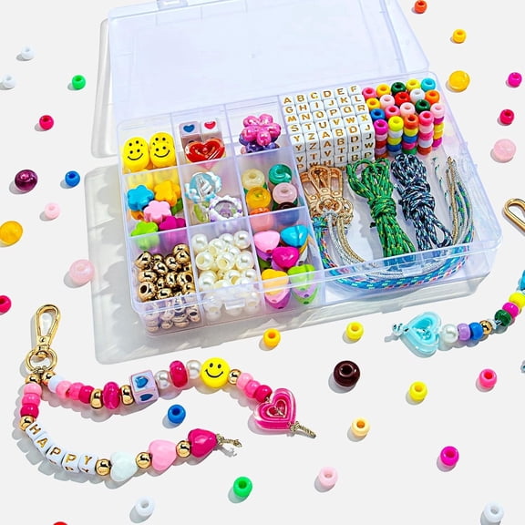 421Pcs DIY Keychain Making Kit - Beaded Keychain & Bag Charm Craft Supplies with Colorful Beads, Cords and Acrylic Heart Flower Charms for Kids, Personalized Alphabet A-Z Name Making Kit Gifts