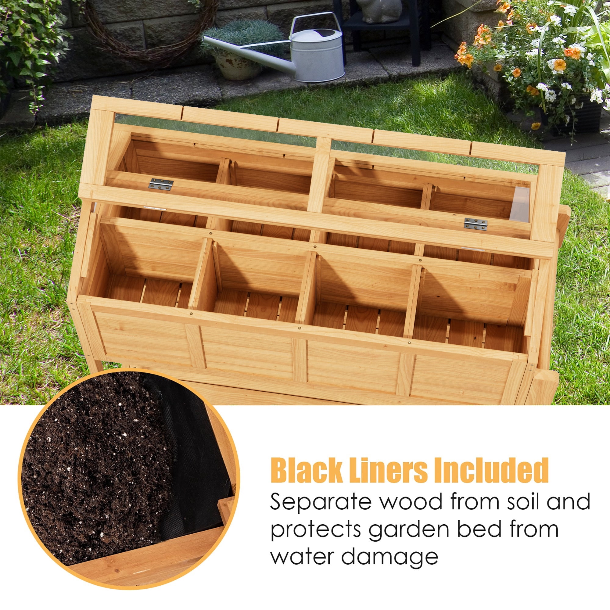 Raised Garden Bed with Wheels, Cover & Storage Shelves - Elevated Planter Box