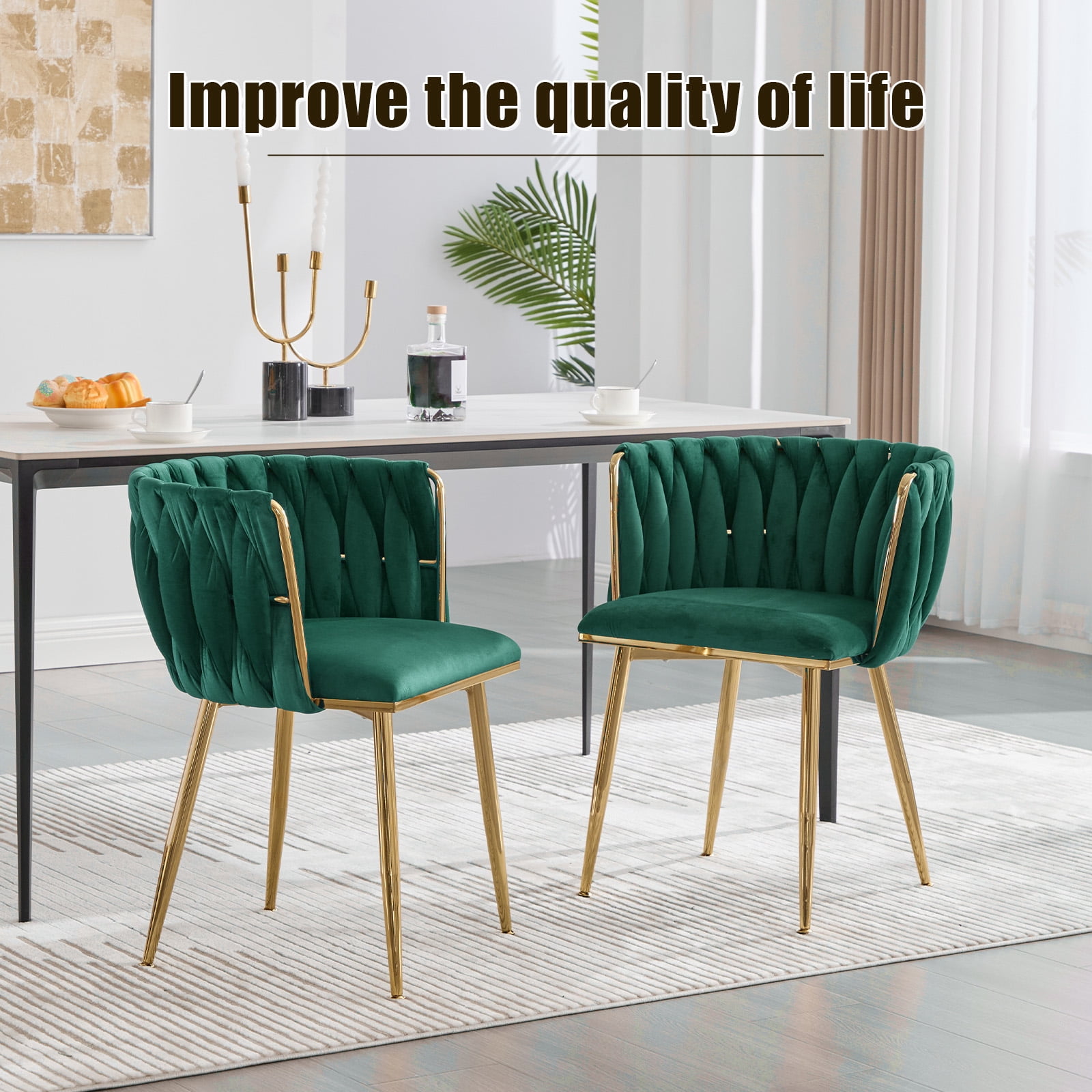 MOONMISS Dining Chairs Set of 4 with Metal Legs for Kitchen Dinning Room,Green