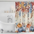 thumbnail image 3 of Fall Blue Pumpkins Shower Curtain, Waterproof Shower Curtains for Bathroom, Thanksgiving Eucalyptus Ruatic Auumn Leaf Washable Fabric Bathtub Curtain Set Bath Decor with 12 Hooks Standard 72"x72", 3 of 8