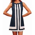 thumbnail image 1 of Vestido Mini Bohemio con Bloques de Color para Mujer, Informal, Fluido, de Verano, Sin Mangas, A Rayas, para Playa, Índigo Talla S, 1 of 7