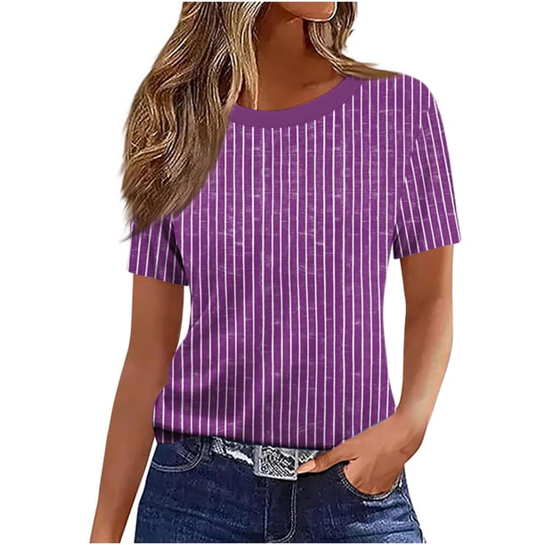 Camiseta de Manga Corta de Verano para Mujeres Delgada Moda Casual Impresa No Estructurada Cuello Redondo Mujer Manga Corta Tops Casual