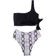 thumbnail image 4 of YAZI Women One Shoulder High Waisted Bikini Tie High Cut Two Piece Swimsuits, 4 of 12
