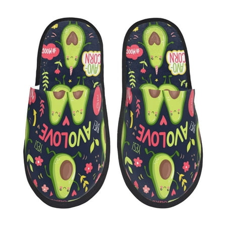 Balery Avocado Love Slient Indoor Furry Fleece Comfort House Shoes Soft Non-Slip Home Shoes Cotton slippers House Slippers-- Large