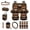 Brown - Aztec Bear, variant on Tutolipy Boho Mandala Frog Printed 15Pcs Car Seat Covers Full Set Car Steering Wheel Cover Seat Belt Cover Trash Bin Air Vent Storage Pouch Rear View Mirror Car Cup Holder Keychain
