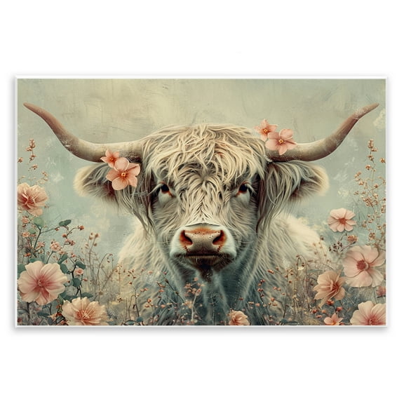 Stupell Industries Cow with Cherry Blossoms Animals Painting Unframed Art Print Wall Art, 15 x 10