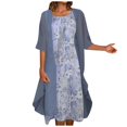 thumbnail image 2 of Liquidation des Fêtes 2022! Robes Printemps Été Mode Femmes Décontracté Imprimé Floral Col Rond Sans Manches Robe Manteau Solide Ensemble Deux Pièces, 2 of 6
