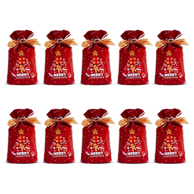 Bolsas con cordón impresas navideñas Empaquetado de regalo de fiesta Presenta Paquetes de juguete de envoltura Bolsas vacías Accesorios de decoración Tipo 3 10 piezas Jumpingount HA009363-05