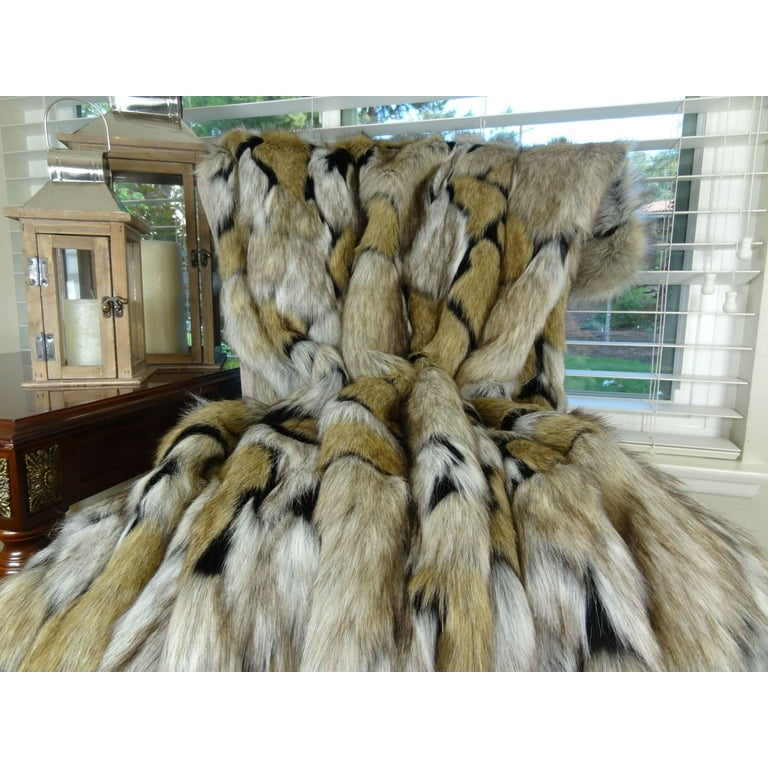 Thomas Collection Taupe Black Ivory Fox Faux Fur Throw Blanket 16484 Walmart