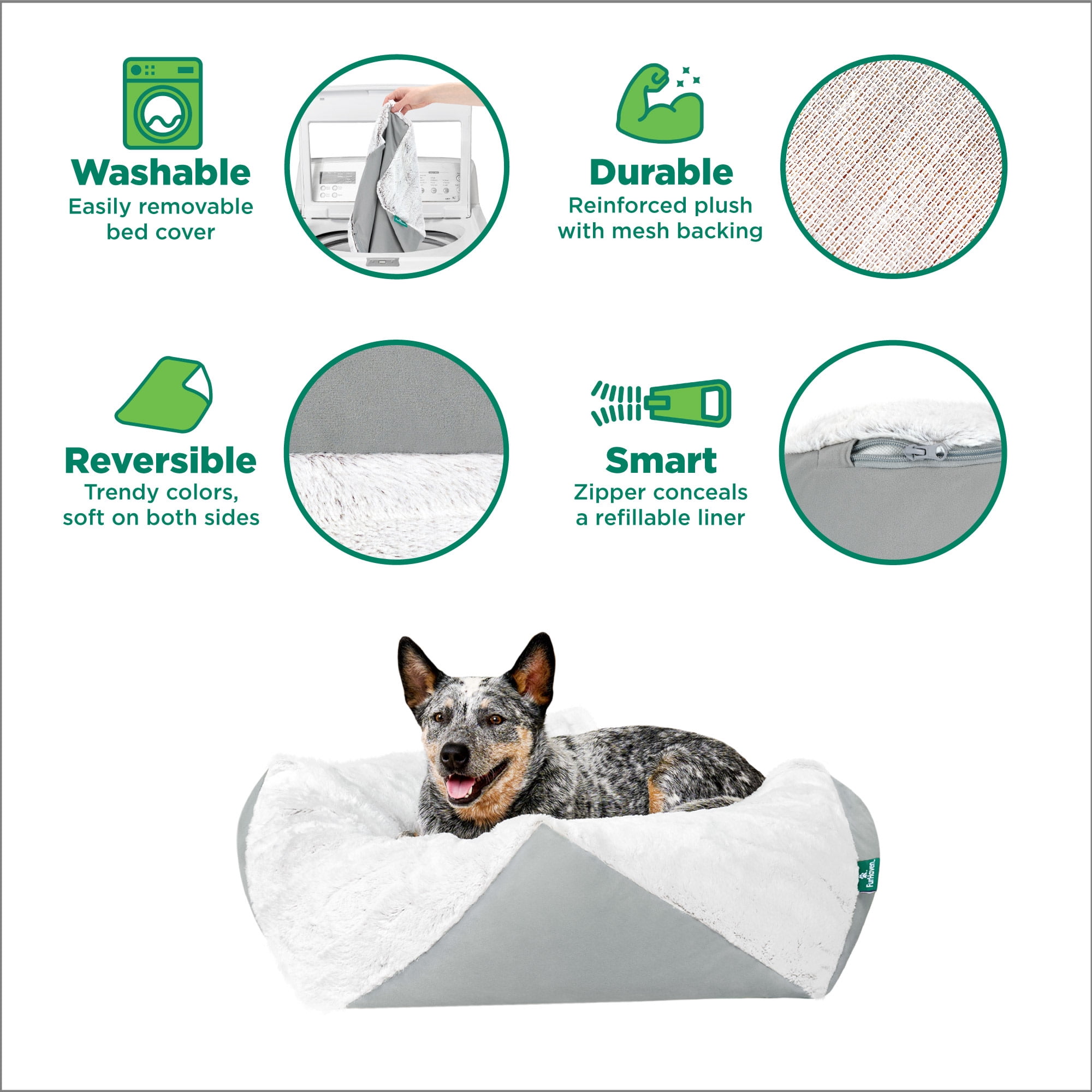 FurHaven Stone-Embossed Faux Fur Pouf Pet Bed for Dogs and Cats - Gray, Medium