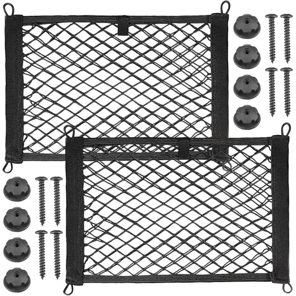 Jimin 2pcs Cargo Net, Pocket Storage Mesh Net, Elastic Automotive Cargo Nets Storage Pouch with 8 Mounting Screw and Builtin Hooks, for Car Trunk Boats Net (18x9.8 inches)