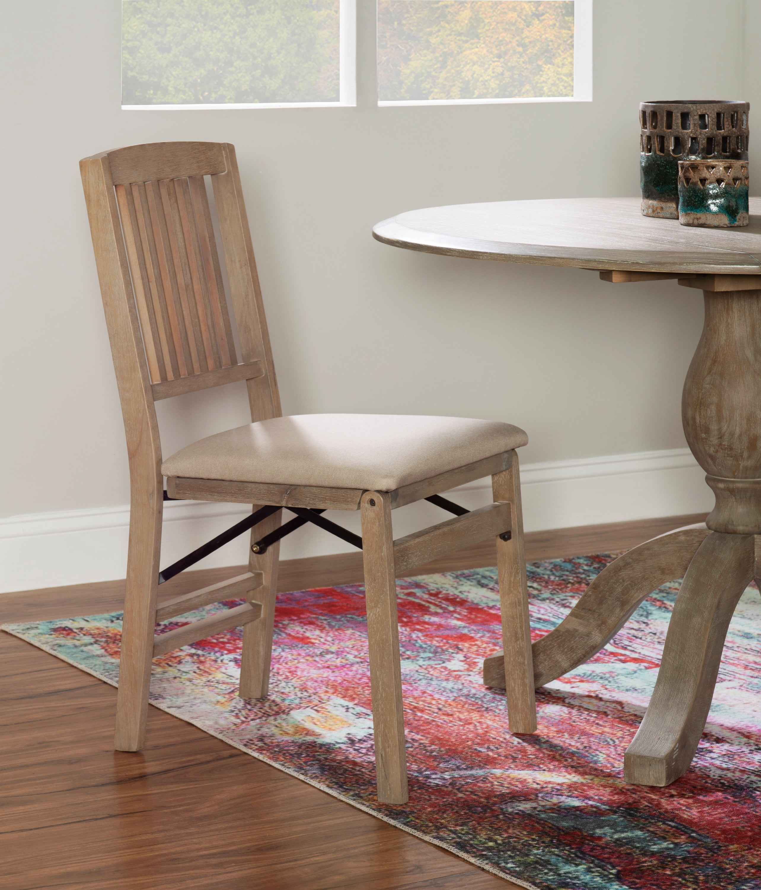 Linon Lafitte Folding Dining Chair, Set of 2, Graywash/Beige