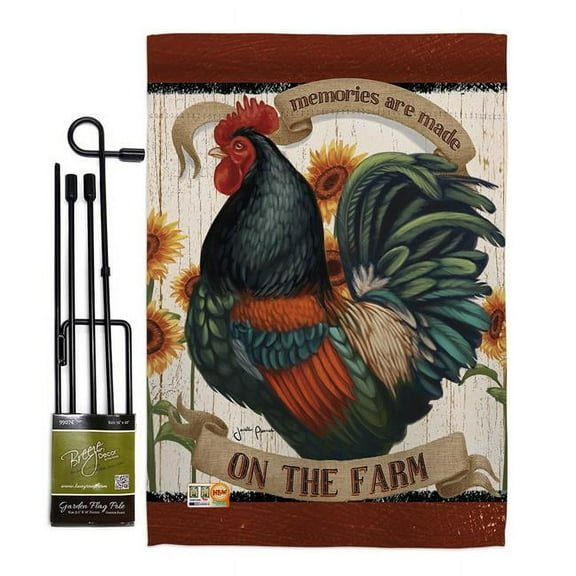Breeze Decor BD-FA-GS-110116-IP-BO-D-US18-WA 13 x 18.5 in. Memories on the Farm Nature Animals Vertical Double Sided Mini Garden Flag Set with Banner Pole