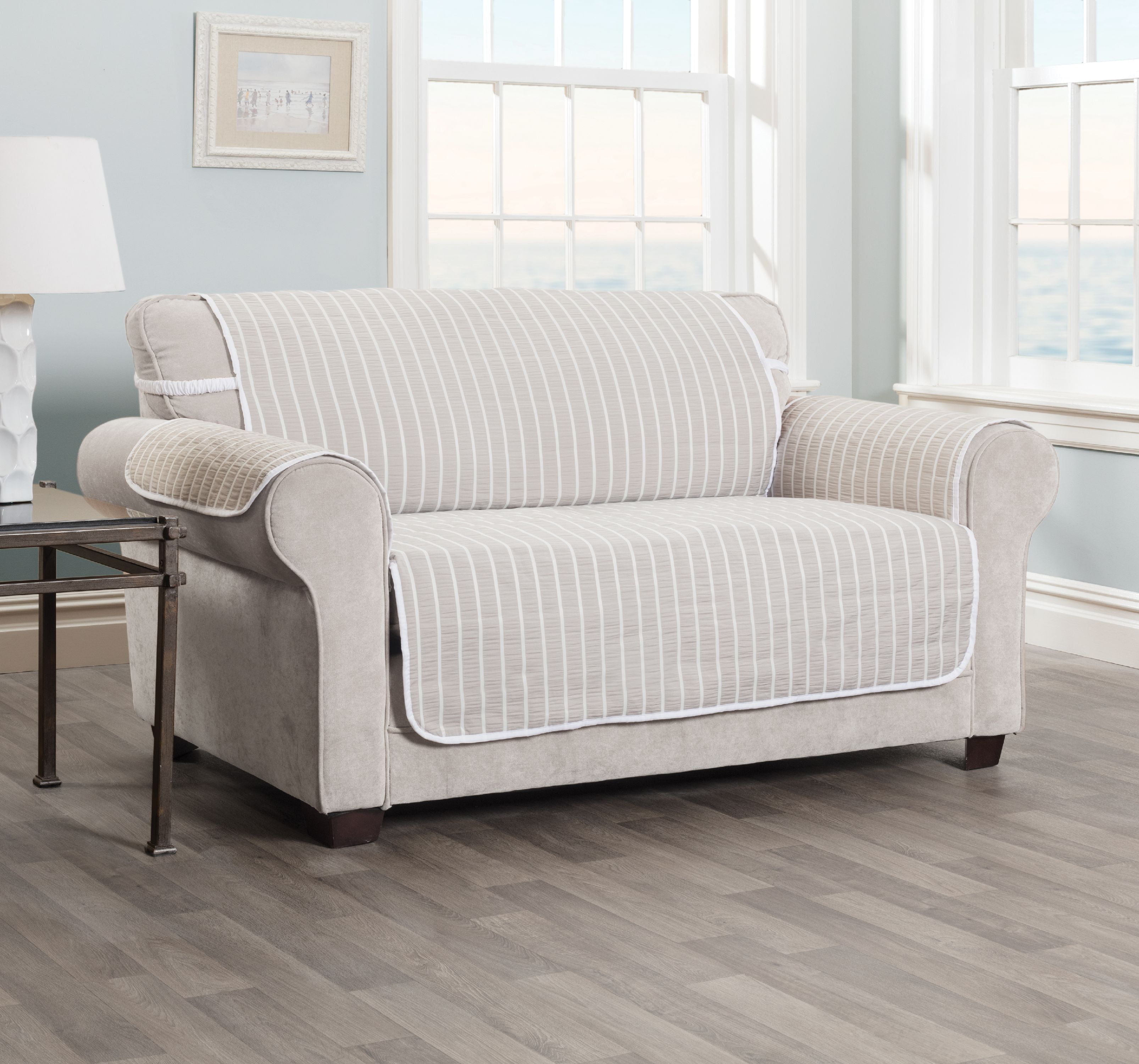 Innovative Textile Solutions 1-Piece Harper Striped Loveseat Furniture Cover Slipcover, Natural