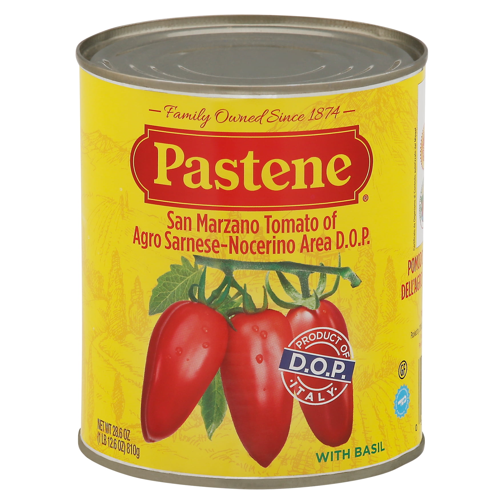 (2 pack) Pastene San Marzano Italian Plum Peeled Tomatoes with Fresh Basil Leaves, 28 oz, Tree Nut-Free, Gluten-Free