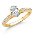 thumbnail image 2 of Gem Stone King 10K Yellow Gold White Topaz and White Lab Grown Diamond Engagement Ring for Women (1.18 Cttw, Oval 7X5MM, Gemstone November Birthstone, Size 5), 2 of 4