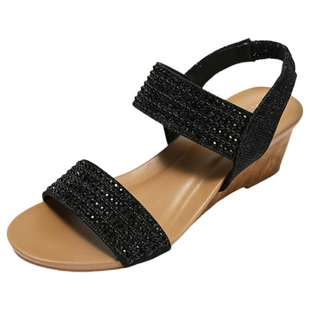 

PMUYBHF Female Womens Sandals with Arch Support Size 12 Women Shoes with Diamond Roman Sandals Women Wedge Heel Comfortable Women Sandals 39 Black