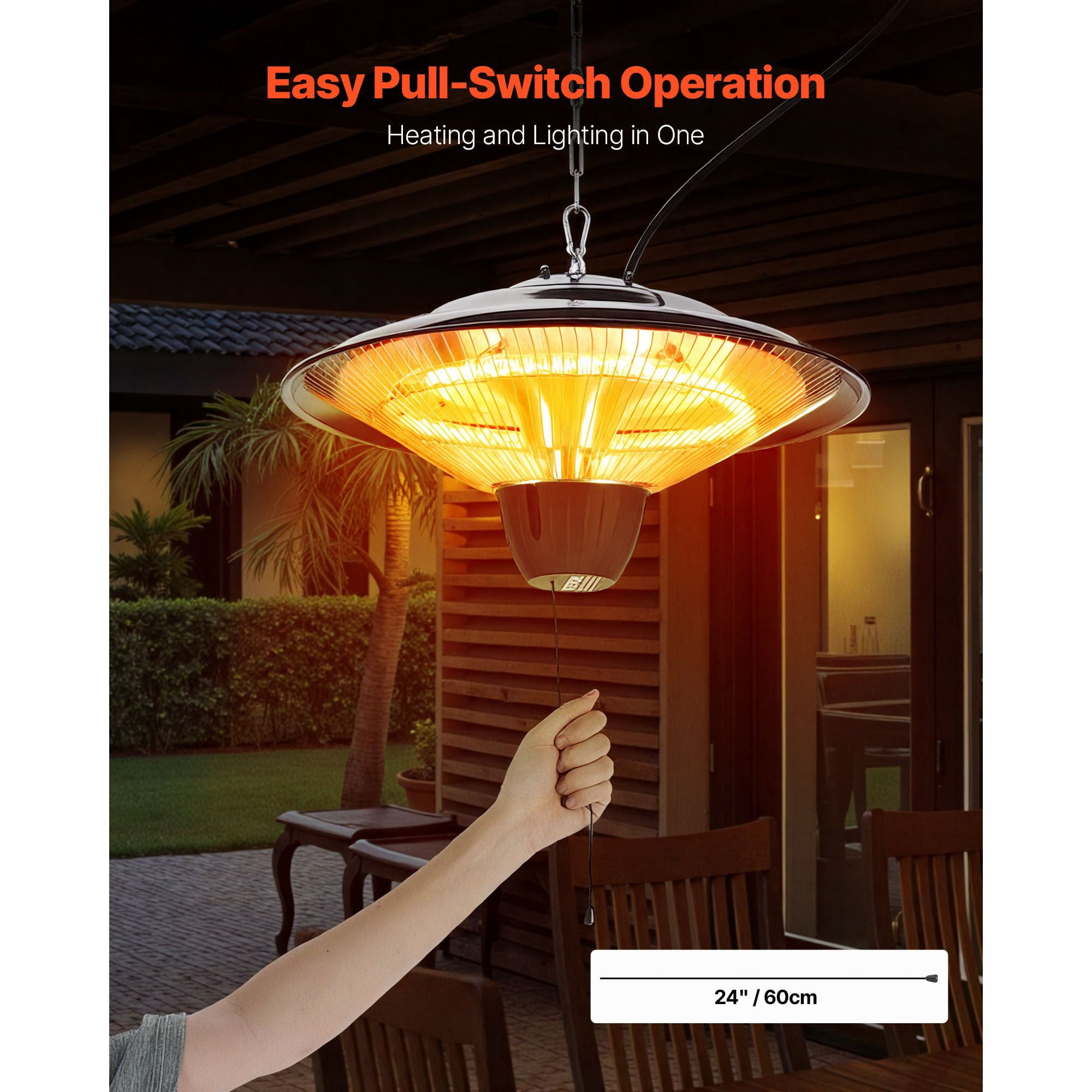 1500W Infrared Patio Heater with 3-Second Heating, 360° Heat Distribution, IP34 Waterproof, Adjustable Height, for Outdoor Patio Garage