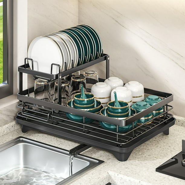 Escurridor de Utensilios para Encimera de Cocina con Estante de Varios Niveles y Bandeja de Drenaje. Ahorra Espacio, Gran Capacidad y Fácil Instalación. Fabricado En Carbono.