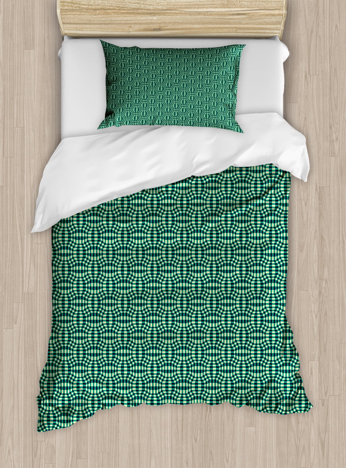 Plaid Duvet Cover Set Twin Size, Traditional Rectangles and Squares
