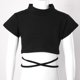 thumbnail image 4 of Kids Girls Cotton Round Neck Tank Tops Short Sleeve Jazz Dance Hip Hop Performance Costume Sport Crop Top Sash Tie Cross Waist, 4 of 5