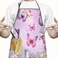 thumbnail image 2 of Pink Butterfly Flower Pattern Apron-Garden Aprons for Women with Pockets-Cotton Linen Waterproof Kitchen Cooking Gardening Aprons Adjustable for Kitchen,Cooking,BBQ and Salon 33x27 Inch, 2 of 7