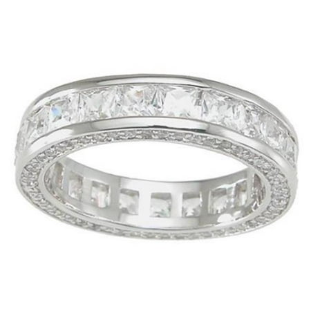 Plutus kkR6744f High Polish Sterling Silver TCW 1 CT Princess Cut Cubic Zirconia Eternity Band