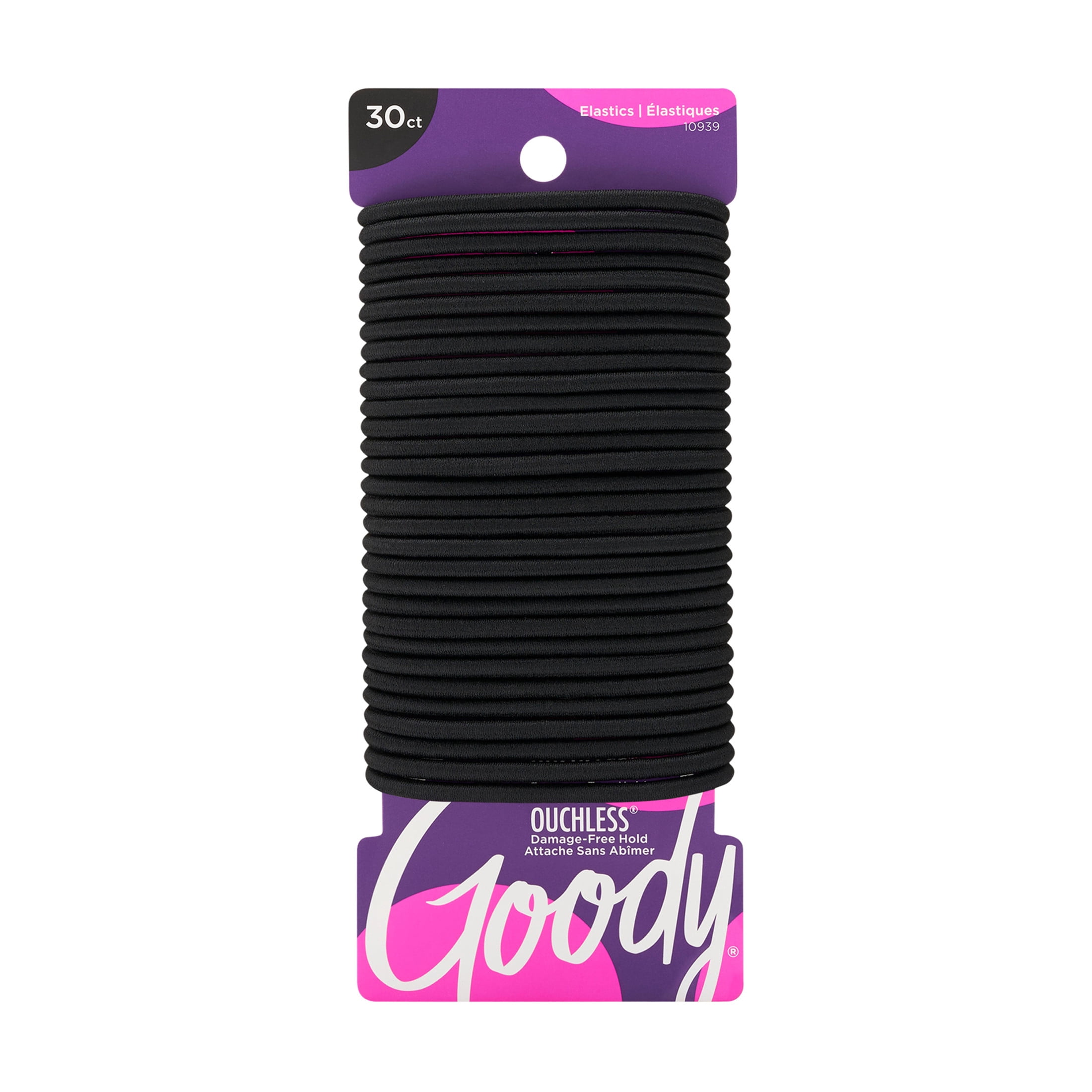 (4 pack) Goody Ouchless No Metal Black Braided Hair Ties, Strong Hold, 30 Count