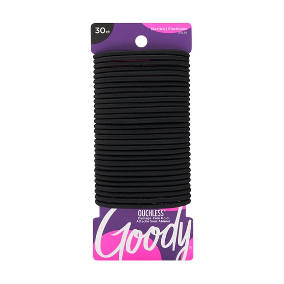 Goody Ouchless No‑Metal Braided Hair Ties, Black, 30 Count