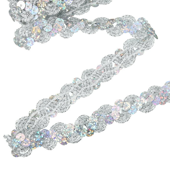 11 Yard Sequins Trim Ribbon 0.6 Inch Sequin Gimp Braid Trim Spangle Flat Sequins for Crafts Sewing Clothes Home Party Decoration, Shiny Silver
