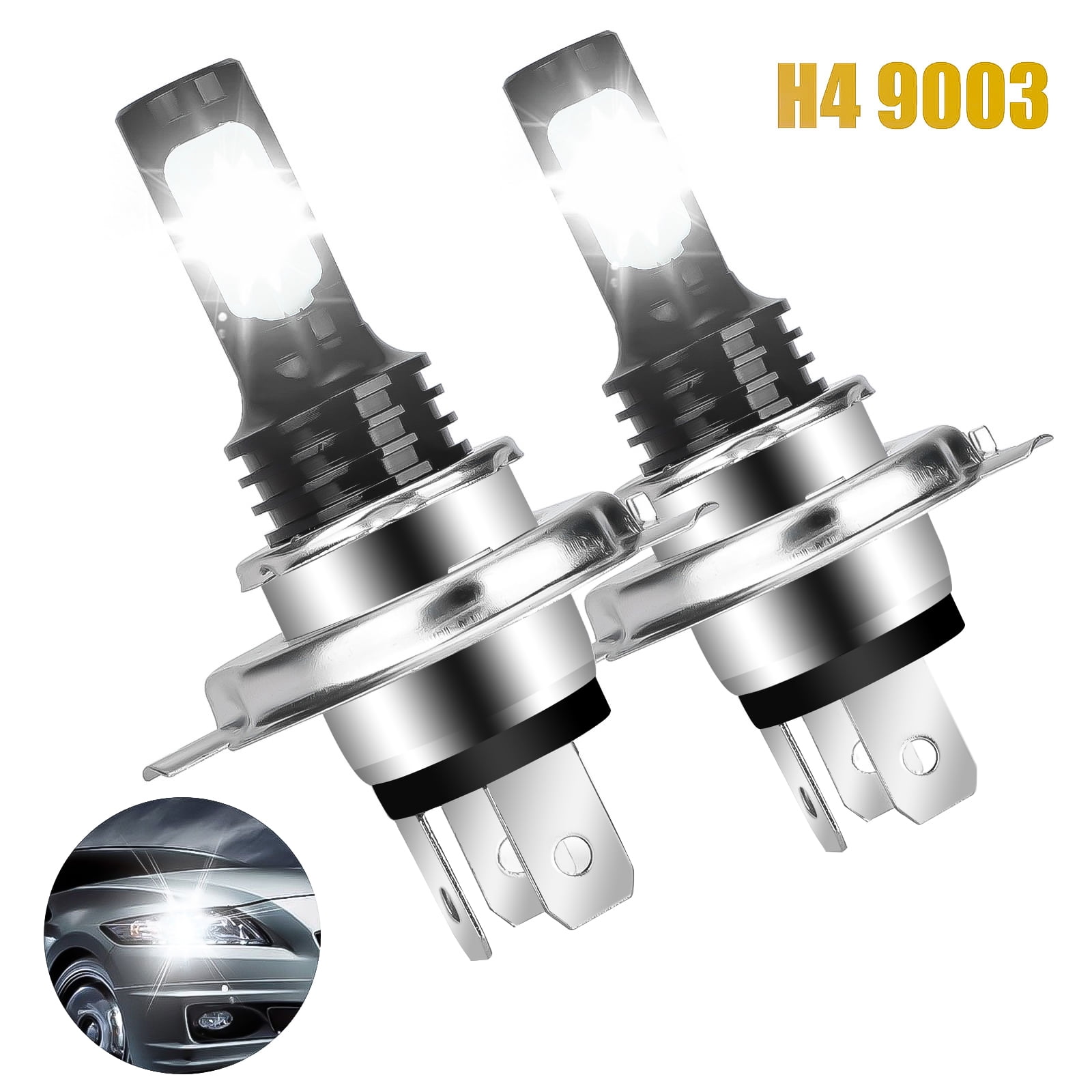 2Pcs H4 9003 200W 20000LM 6000K Car COB LED Conversion Headlight Bulb Hi/Lo Beam 