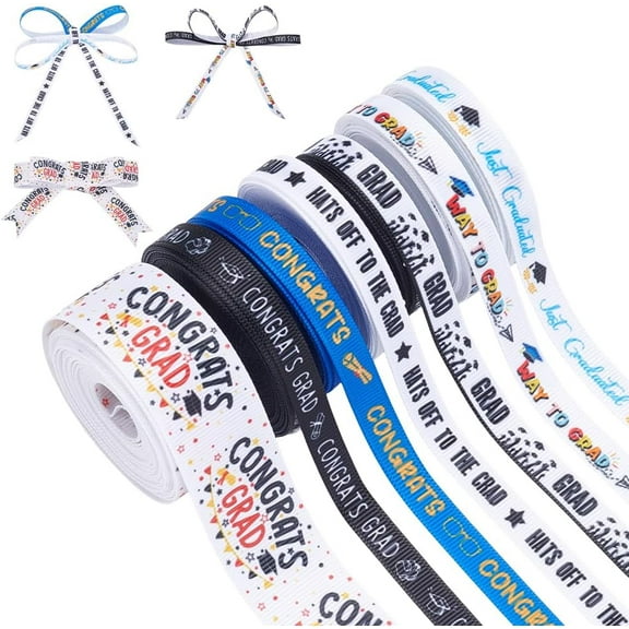 7 Rolls 5 Yards/Roll Graduation Ribbon for Flower Bouquet 7 Styles Congrats Grad Class of 2025 Graduation Party Decorations for DIY Craft Grosgrain Ribbons for Gift Wrapping