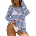 thumbnail image 2 of &nbsp;Womens Swimsuit Coverups Crochet Bathing Suit Bikini Cover Up Long Sleeve Beachwear Tunic Tops Blue L, 2 of 8