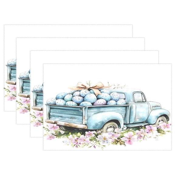 Ryvnso Placemats Set of 4 Easter Truck Egg Dining Mats Heat-Resistant Non-Slip Washable Table Mat