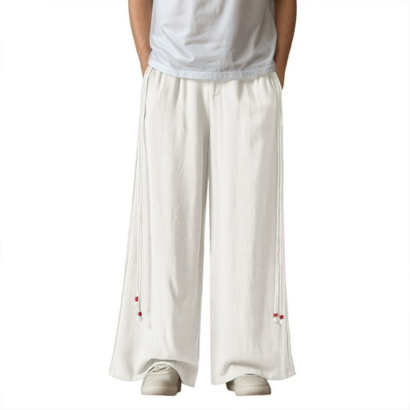 MIXUE Sweatpants for Men Solid Color Elastic Waist Loose Wide Leg Trousers Streetwear,White,M