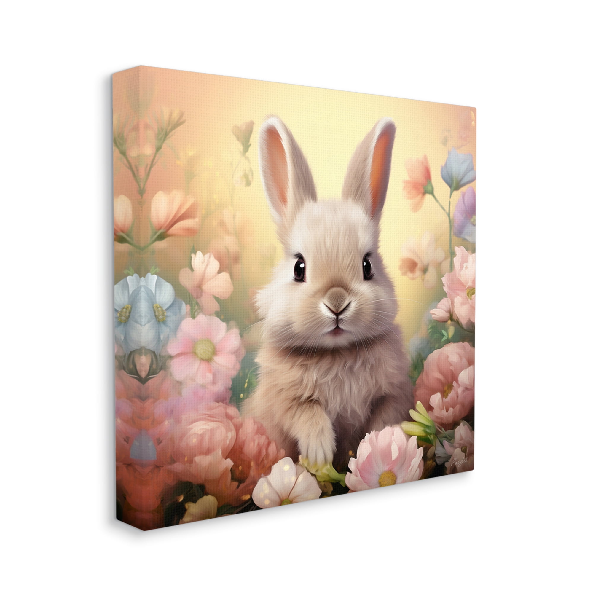 Stupell Industries Bunny in Meadow Animals & Insects Painting Gallery Wrapped Canvas Art Print Wall Art, 24 x 24