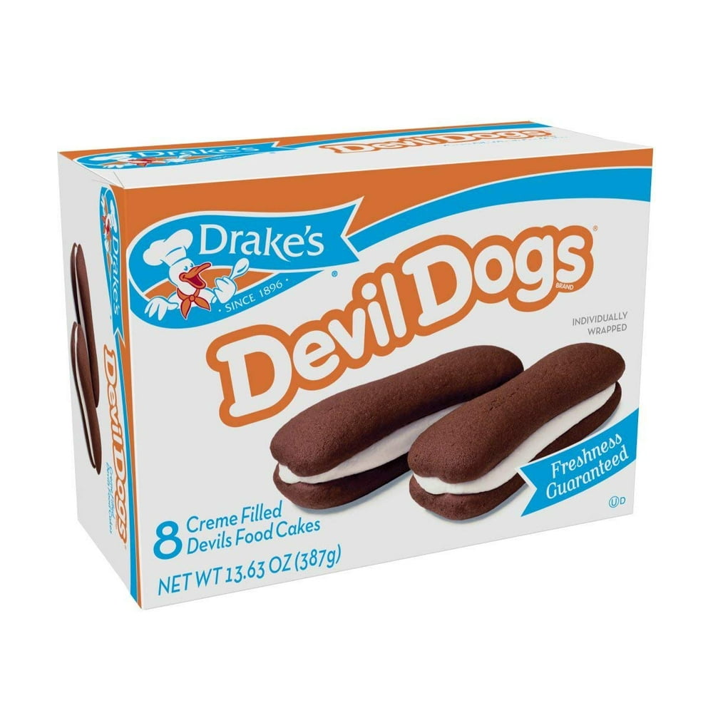 Hostess Drake's Cakes Devil Dogs, 8 cakes,13.63 oz (pack of 2)" [total