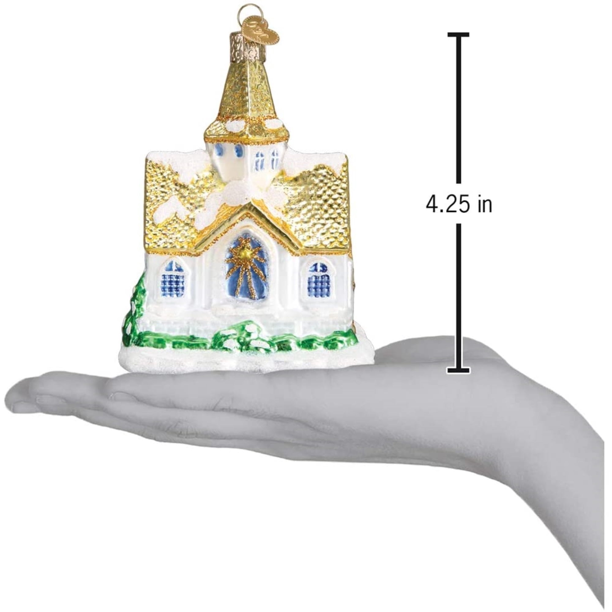 Old World Christmas 4.25In Golden Cathedral, Glass, Church Ornament 20105