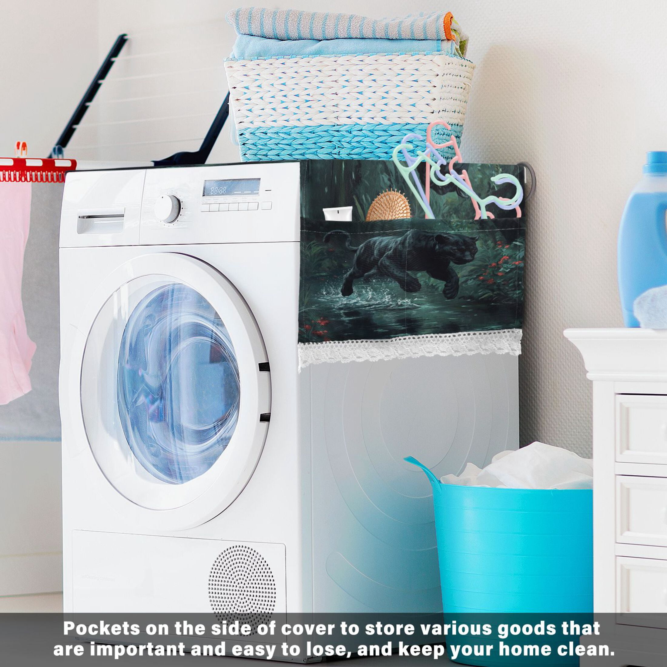 WOBOGO Black Panther Leaping over Water Washing Machine Cloth Dryer Refrigerator Top Cover Protective Non-Slip Mat For Kitchen Laundry