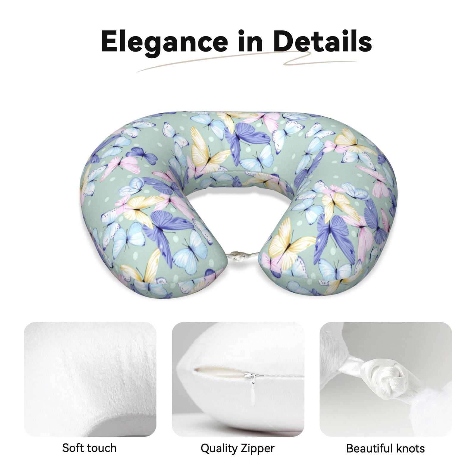 Xecao Colorful Butterfly Print Memory Foam Cervical Neck Pillow Versatile U-Shaped Pillows for Home,Office,Camping,Travelling,Soft Washable Cover
