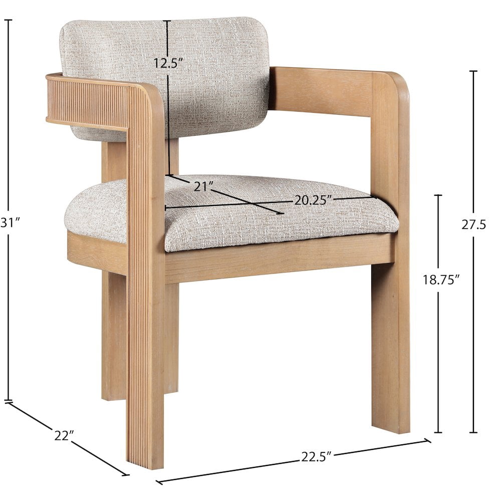 Meridian Furniture Sacha Beige Linen Textured Fabric Upholstered Dining Chair, Set of 2