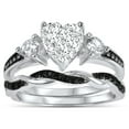 His and Hers 3 Piece Trio Sterling Silver Black Wedding Band Engagement