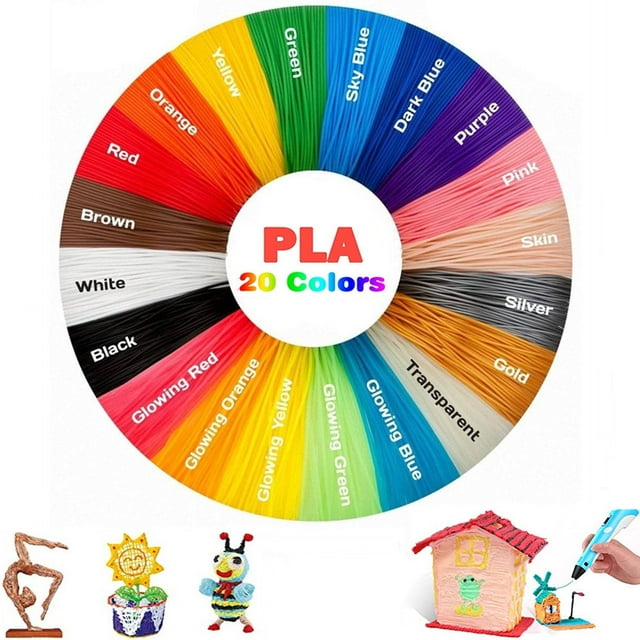 EASTIN 20 Colors 3D Pen PLA Filament Refills 10 Feet Each Color Total 200Ft 3D Printing Material Support for All 1.75mm 3D Printer / 3D Pen