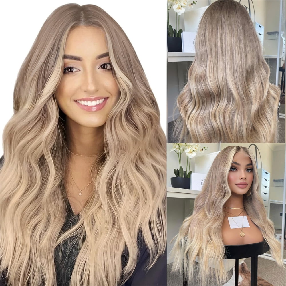 Elegant Ash Blonde Ombre Hightlight Body Wave Remy Human Hair Wig 13x4 Balayage HD Transparent Lace Front Wigs Human Hair Pre Bleached Pre Plucked Lace Frontal Human Hair Wig With Natural Hairline