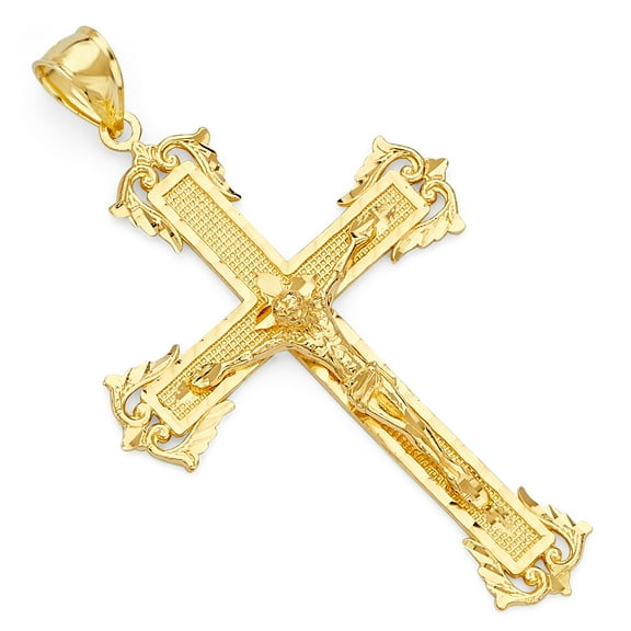 Wellingsale 14k Yellow Gold Crucifix Cross Religious Pendant (Size : 54 x 31 mm)