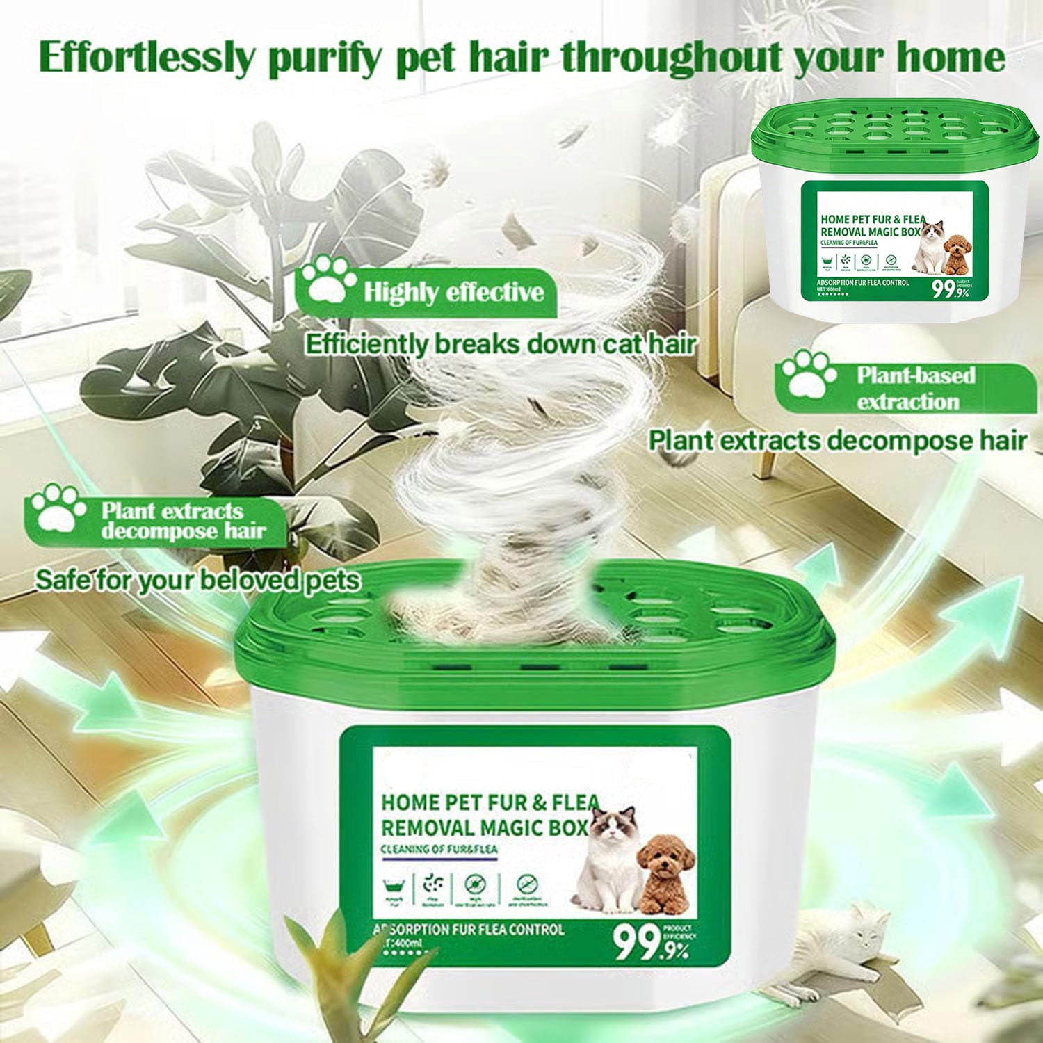 Home Pet Fur & Odor Removal Magic Box , 360 All-Around Coverage Pet Hair Remover pet magic box, Portable Odor Eliminator and Dust Collector , Indoor Air Purification Dust Removal Magic 𝐁ox(5 PCS)