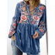 thumbnail image 3 of Blusa de mujer con estampado vintage, escote en V, manga larga, puños elásticos, ropa de calle, primavera y otoño, camiseta holgada de terciopelo, jersey, ropa de mujer, 3 of 4
