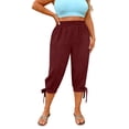 thumbnail image 2 of Plus Size Casual Capris Women’s Loose Capris Plus Size Side Split Joggers Workout Pants with Drawstring Outdoor Hiking Athletic Cropped Trousers,Wine,4XL, 2 of 5