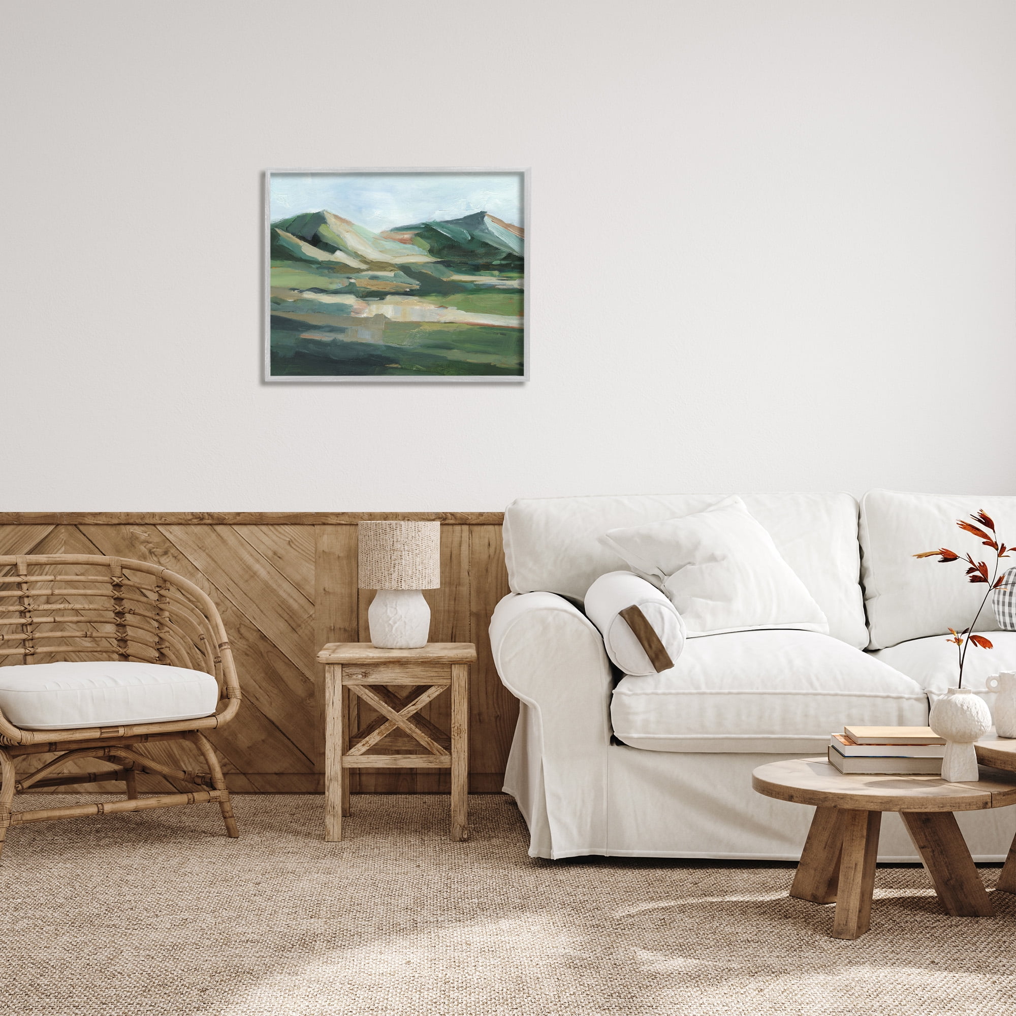 Stupell Industries Brushed Mountain Peaks Landscape Painting Gray Framed Art Print Wall Art, 30 x 24