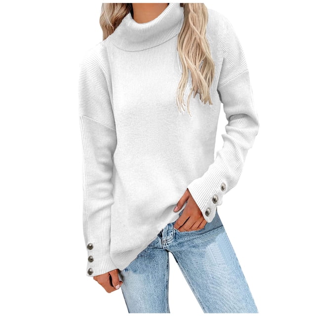 Pulls Pull Mode Femme Manches Longues Col Roulé Décontracté Automne S-82 Blanc TTG